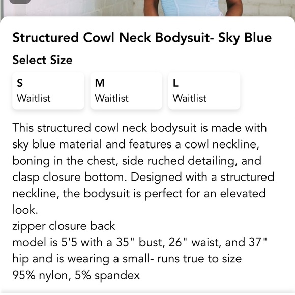 These three boutique blue structured cowl bodysuit - Picture 5 of 5